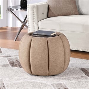 Designs4Comfort Daisy Storage Ottoman with Reversible Tray Lid in Tan Fabric
