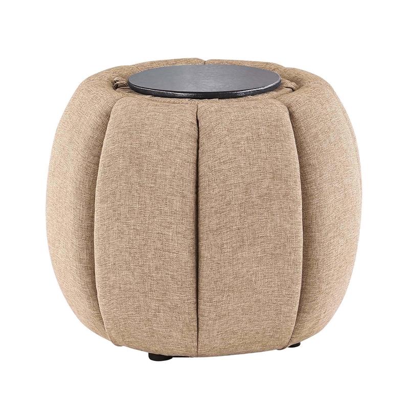 Designs4Comfort Daisy Storage Ottoman with Reversible Tray Lid in Tan Fabric