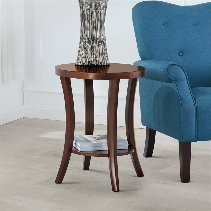 Convenience Concepts Charleston Round End Table with Shelf in Espresso Wood