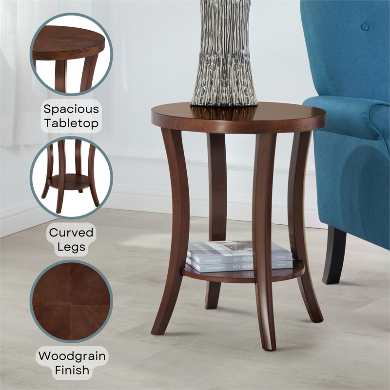 Convenience Concepts Charleston Round End Table with Shelf in Espresso Wood