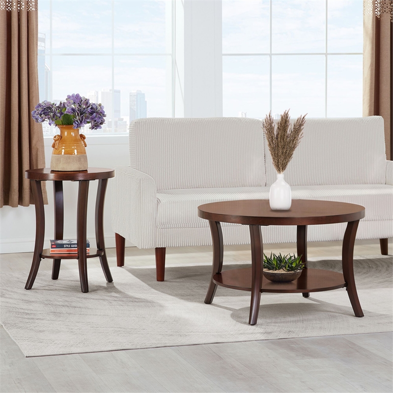 Convenience Concepts Charleston Round End Table with Shelf in Espresso Wood
