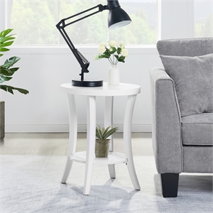 Convenience Concepts Charleston Round End Table with Shelf in White Wood Finish