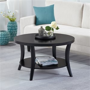Charleston Round Coffee Table with Shelf in Black Wood Finish