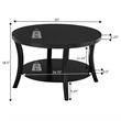 Charleston Round Coffee Table with Shelf in Black Wood Finish