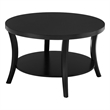 Charleston Round Coffee Table with Shelf in Black Wood Finish