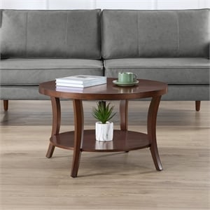 Charleston Round Coffee Table with Shelf in Espresso Wood Finish