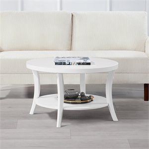 Convenience Concepts Charleston Round Coffee Table with Shelf in White Wood