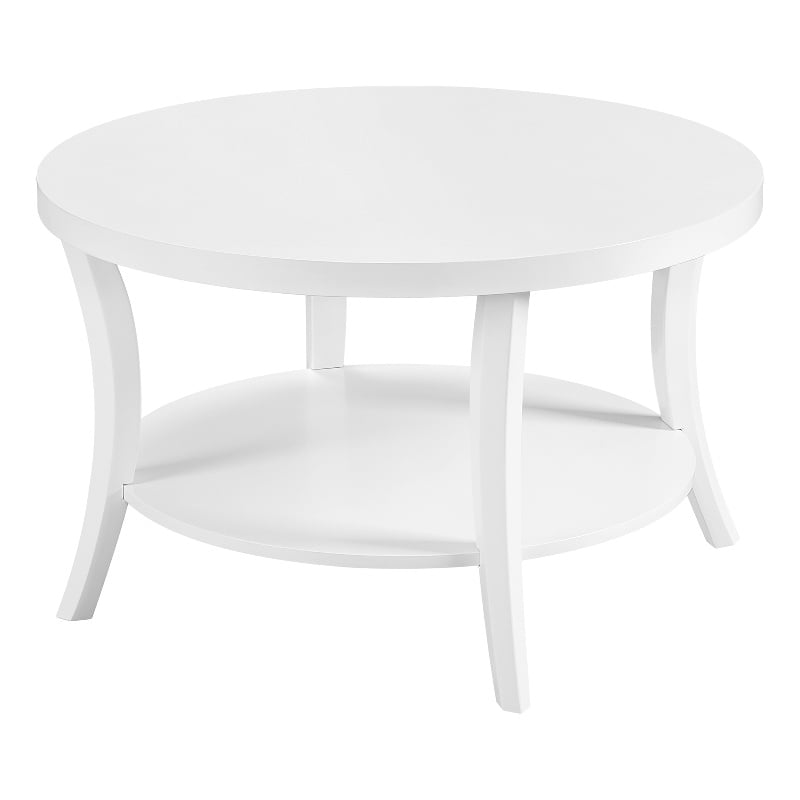 Convenience Concepts Charleston Round Coffee Table with Shelf in White Wood