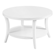 Convenience Concepts Charleston Round Coffee Table with Shelf in White Wood