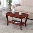 American Heritage Oval Coffee Table with Shelf in Mahogany Wood Finish