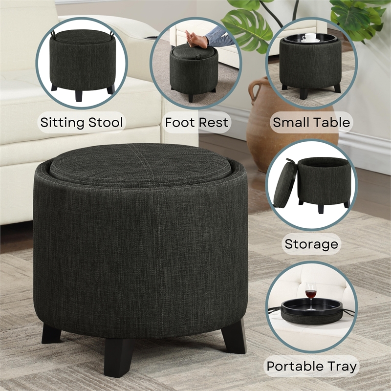Designs4Comfort Oscar Storage Ottoman with Reversible Tray in Gray Fabric