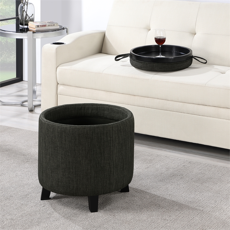 Designs4Comfort Oscar Storage Ottoman with Reversible Tray in Gray Fabric