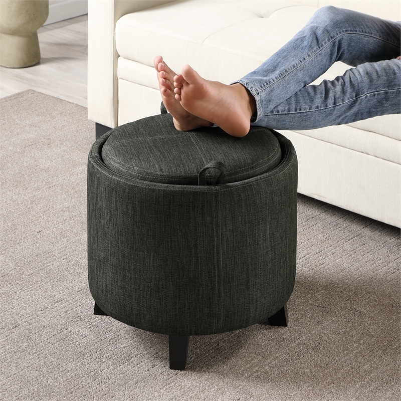 Designs4Comfort Oscar Storage Ottoman with Reversible Tray in Gray Fabric