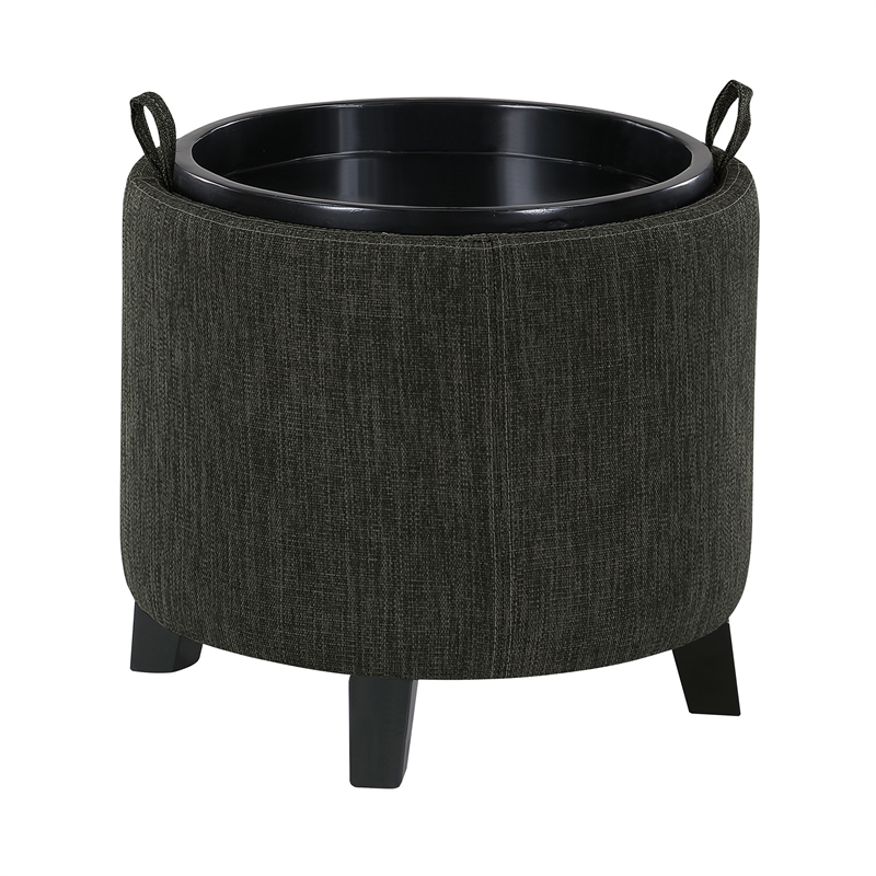 Designs4Comfort Oscar Storage Ottoman with Reversible Tray in Gray Fabric