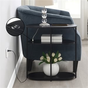 Designs2Go Simon Three-Tier Oval Chairside End Table w/USB Ports in Black Wood