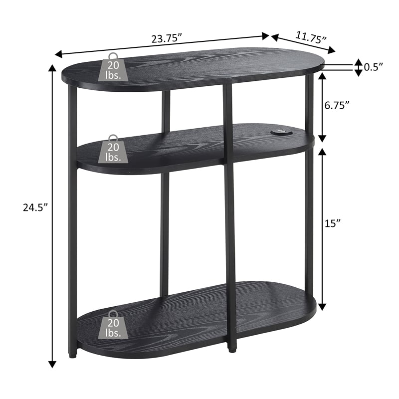 Designs2Go Simon Three-Tier Oval Chairside End Table w/USB Ports in Black Wood
