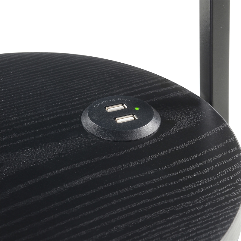 Designs2Go Simon Three-Tier Oval Chairside End Table w/USB Ports in Black Wood