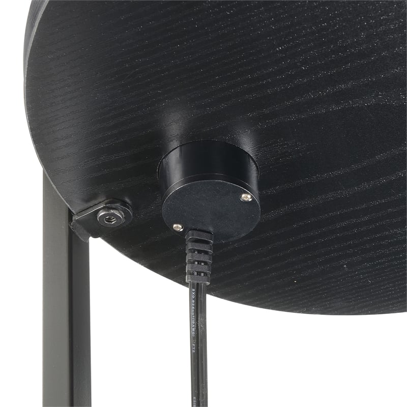 Designs2Go Simon Three-Tier Oval Chairside End Table w/USB Ports in Black Wood