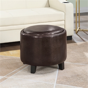 Designs4Comfort Oscar Storage Ottoman w/Reversible Tray in Espresso Faux Leather