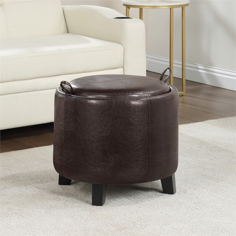Designs4Comfort Oscar Storage Ottoman w/Reversible Tray in Espresso Faux Leather
