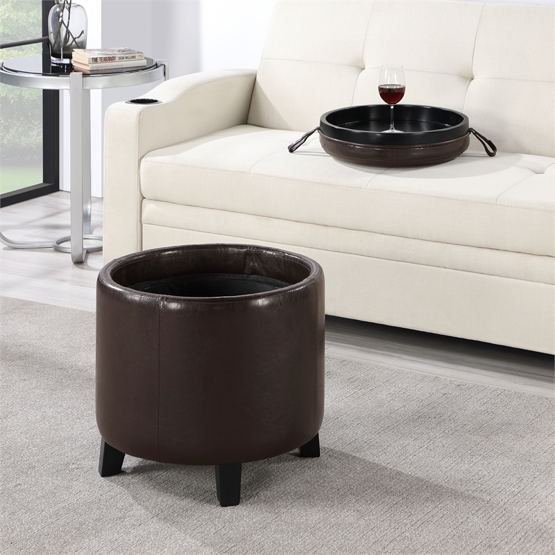 Designs4Comfort Oscar Storage Ottoman w/Reversible Tray in Espresso Faux Leather