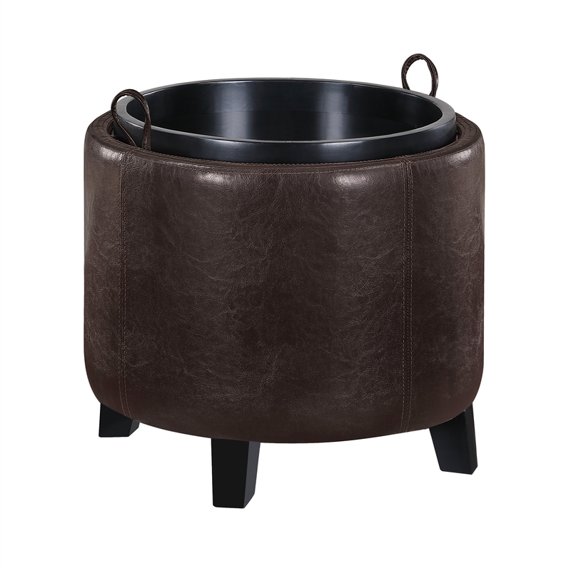 Designs4Comfort Oscar Storage Ottoman w/Reversible Tray in Espresso Faux Leather