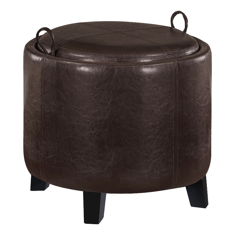 Designs4Comfort Oscar Storage Ottoman w/Reversible Tray in Espresso Faux Leather