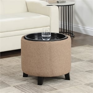 Designs4Comfort Oscar Storage Ottoman with Reversible Tray in Tan Fabric
