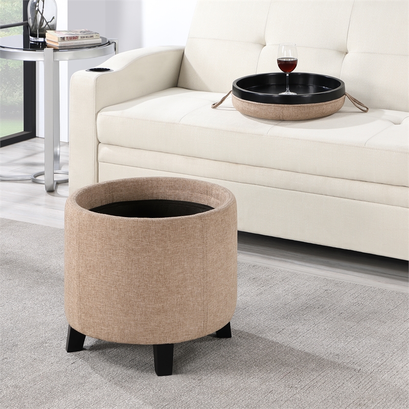 Designs4Comfort Oscar Storage Ottoman with Reversible Tray in Tan Fabric