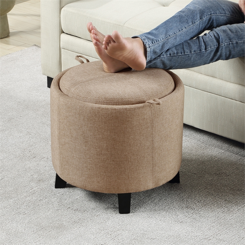 Designs4Comfort Oscar Storage Ottoman with Reversible Tray in Tan Fabric