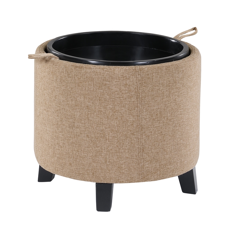Designs4Comfort Oscar Storage Ottoman with Reversible Tray in Tan Fabric