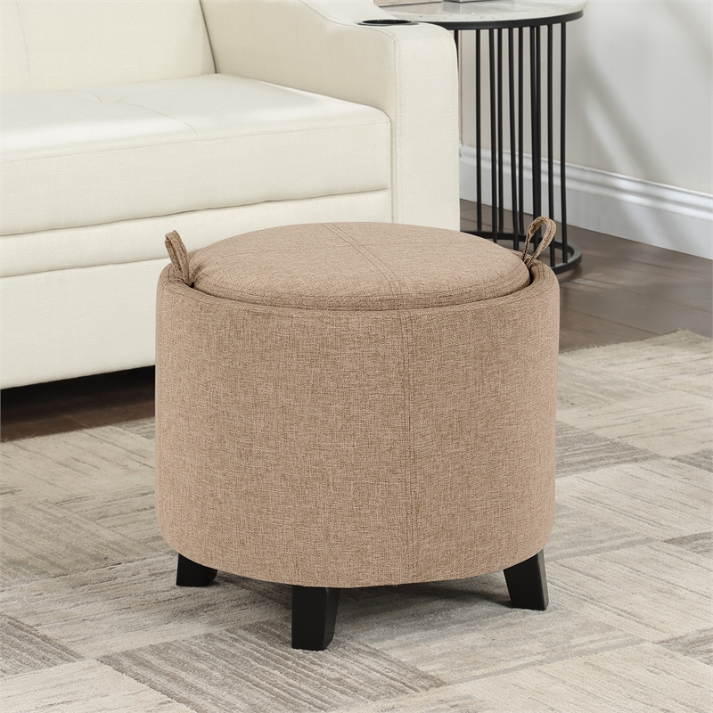Designs4Comfort Oscar Storage Ottoman with Reversible Tray in Tan Fabric