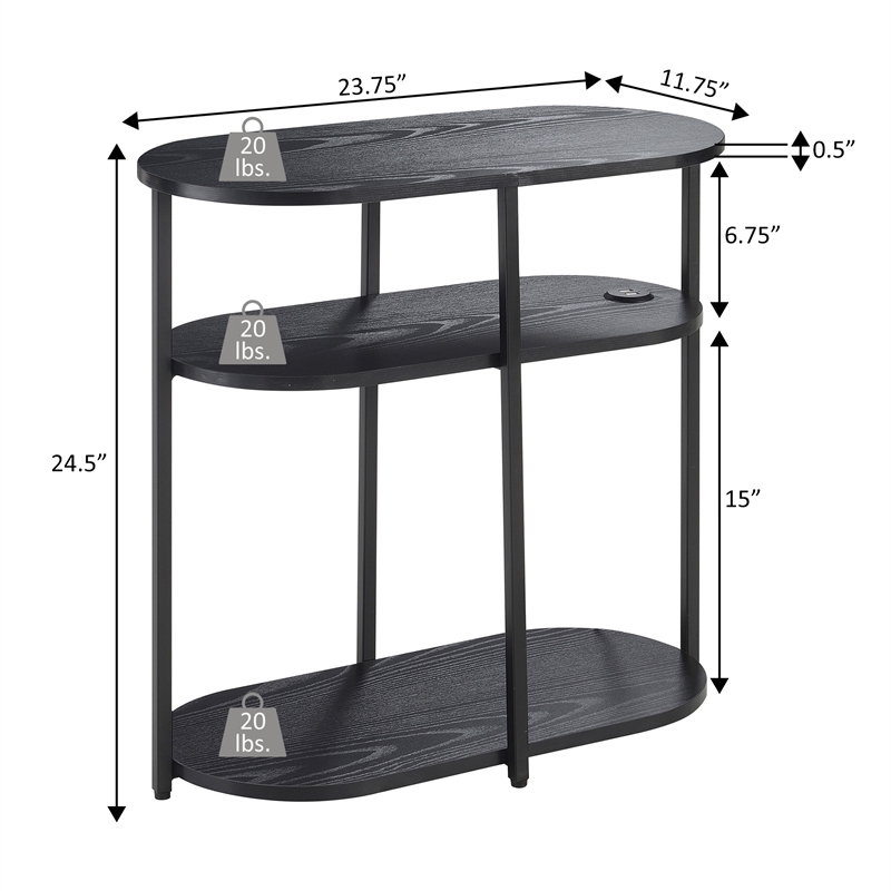 Designs2Go Simon Three-Tier Oval Chairside End Table with USB Ports in Gray Wood