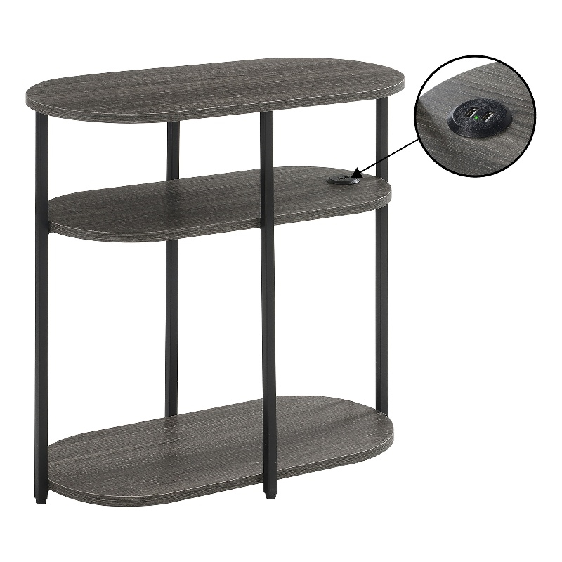 Designs2Go Simon Three-Tier Oval Chairside End Table with USB Ports in Gray Wood