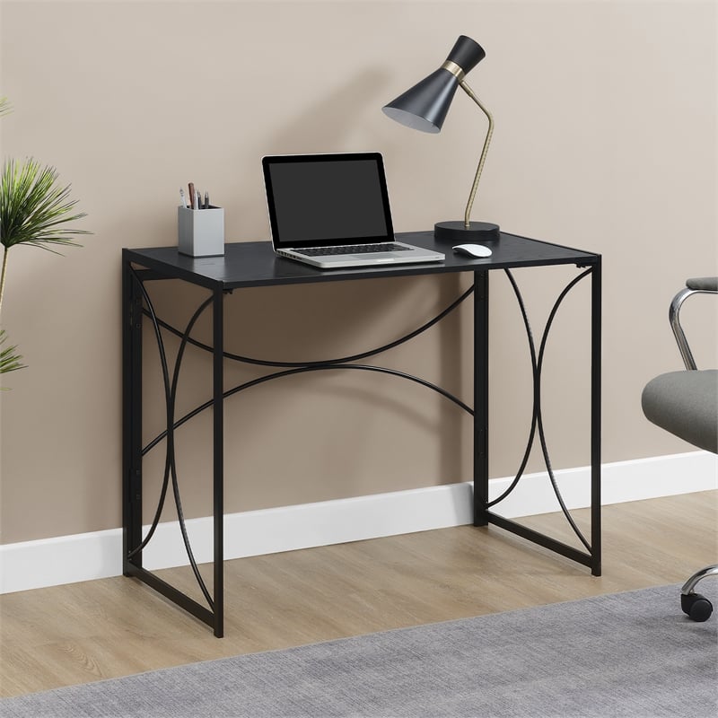 Convenience Concepts Nova Folding Desk in Black Wood Finish w/Black Metal Frame