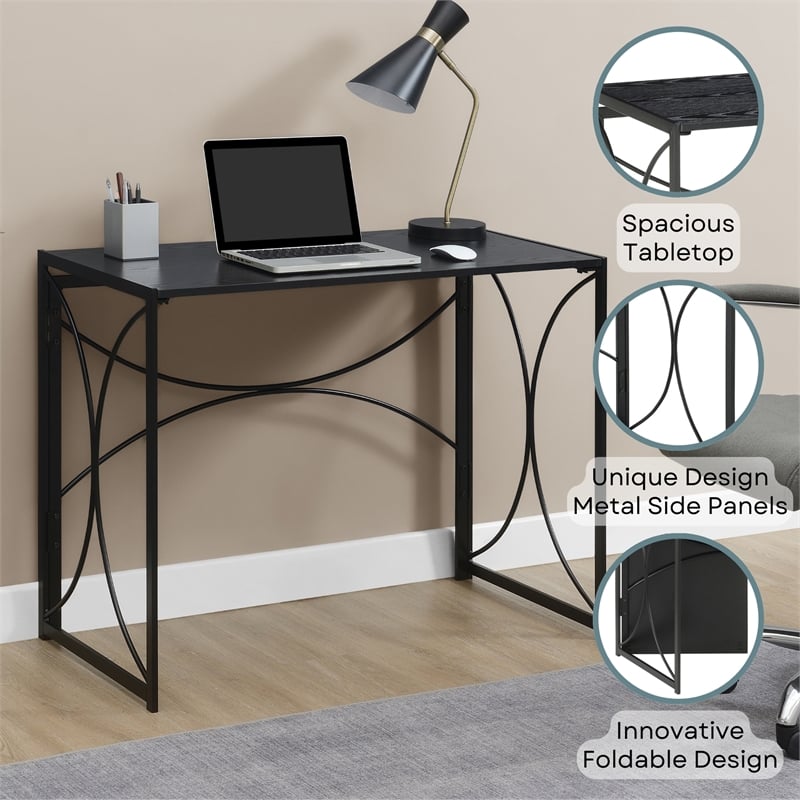 Convenience Concepts Nova Folding Desk in Black Wood Finish w/Black Metal Frame