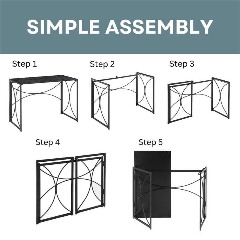 Convenience Concepts Nova Folding Desk in Black Wood Finish w/Black Metal Frame