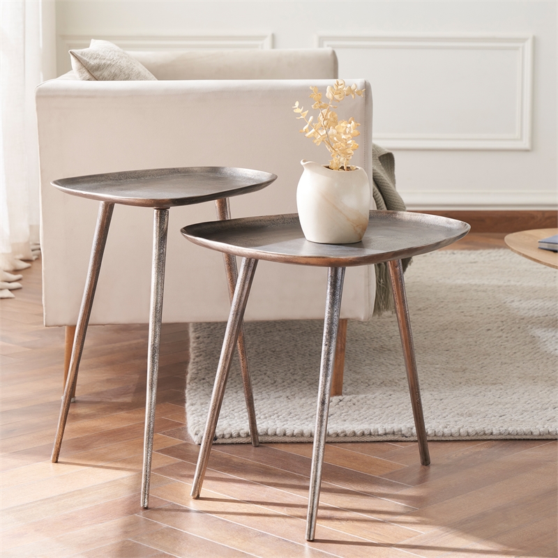 Convenience Concepts Bali Metal End Table in Silver Metal Finish