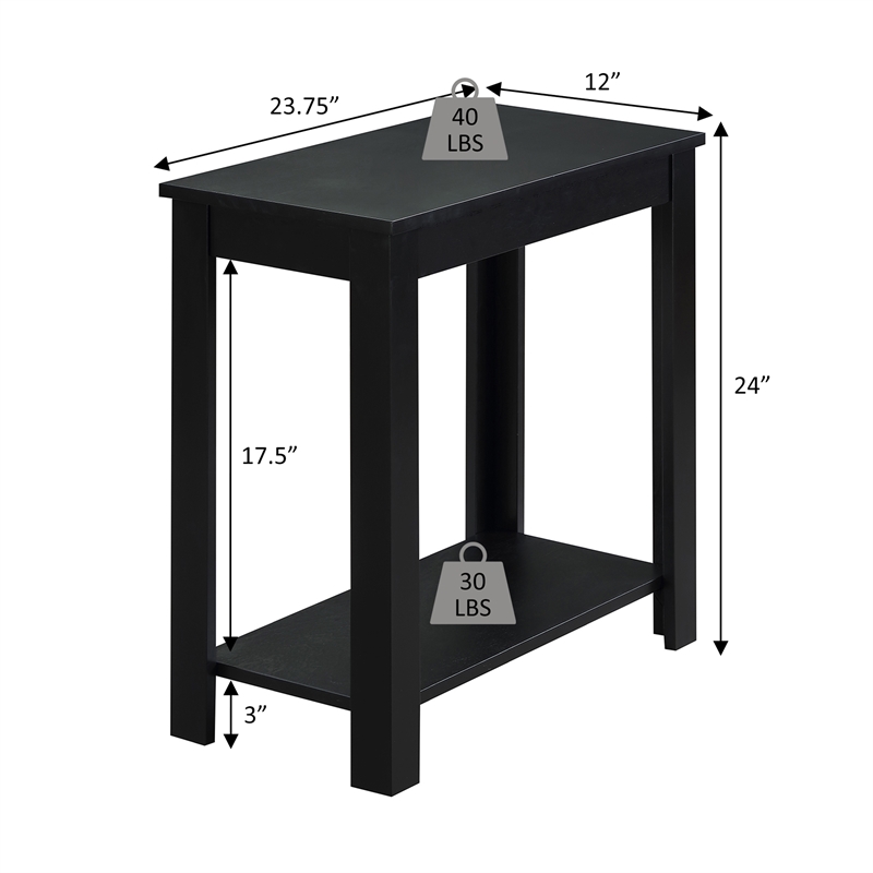 Designs2Go Baja Chairside End Table with Shelf in Black Wood