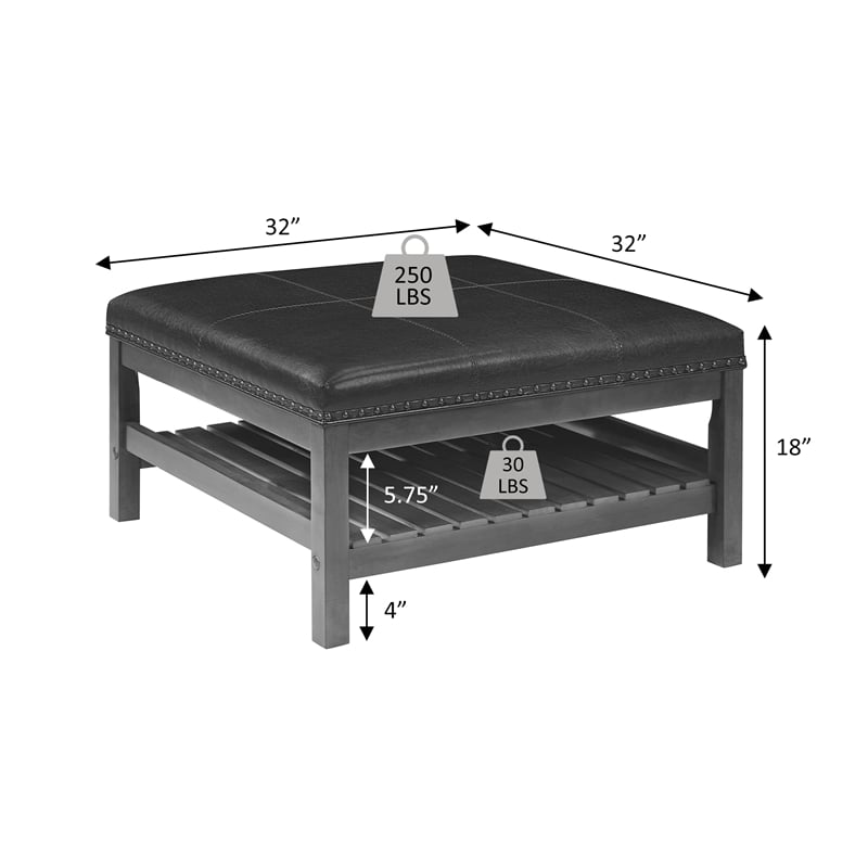 Designs4Comfort Silverton Coffee Table Ottoman w/Shelf in Espresso Faux Leather