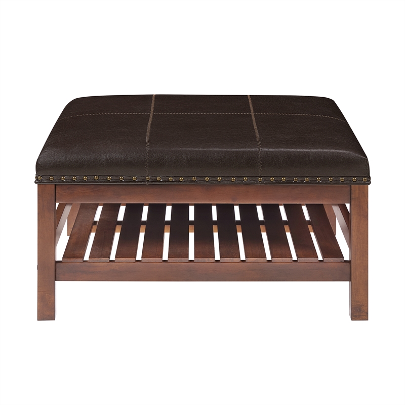 Designs4Comfort Silverton Coffee Table Ottoman w/Shelf in Espresso Faux Leather
