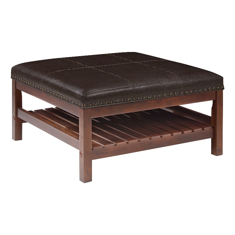Designs4Comfort Silverton Coffee Table Ottoman w/Shelf in Espresso Faux Leather