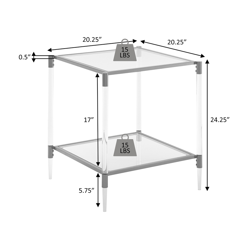 Royal Crest Two-Tier Acrylic Clear Glass Square End Table in Gold Chrome Finish
