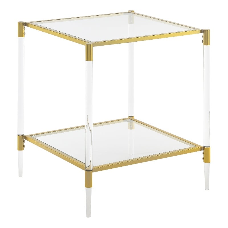 Royal Crest Two-Tier Acrylic Clear Glass Square End Table in Gold Chrome Finish