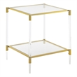 Royal Crest Two-Tier Acrylic Clear Glass Square End Table in Gold Chrome Finish
