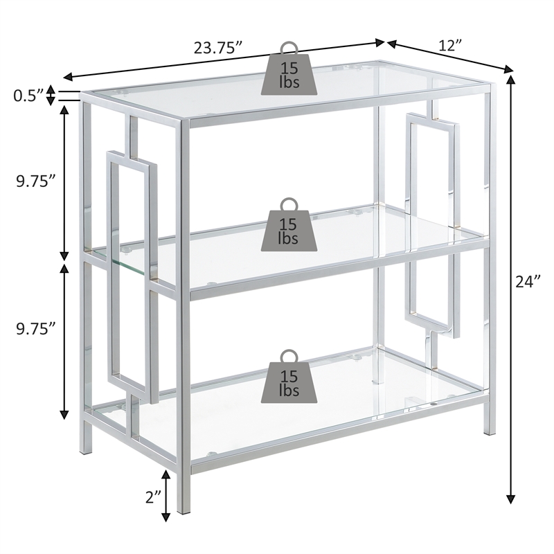 Town Square Chrome Three-Tier Chairside End Table in Chrome and Clear Glass