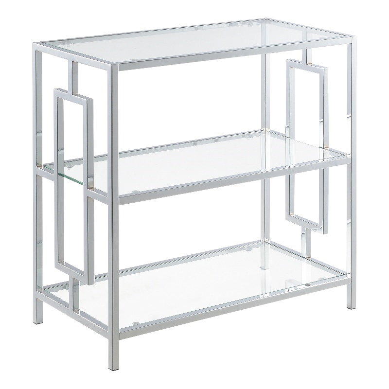 Town Square Chrome Three-Tier Chairside End Table in Chrome and Clear Glass