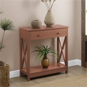 Oxford One-Drawer Entryway Hall Table with Shelf in Brown Wood Finish