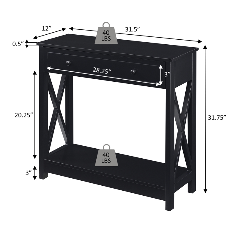 Oxford One-Drawer Entryway Hall Table with Shelf in Brown Wood Finish