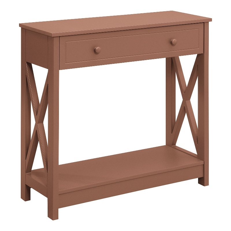 Oxford One-Drawer Entryway Hall Table with Shelf in Brown Wood Finish